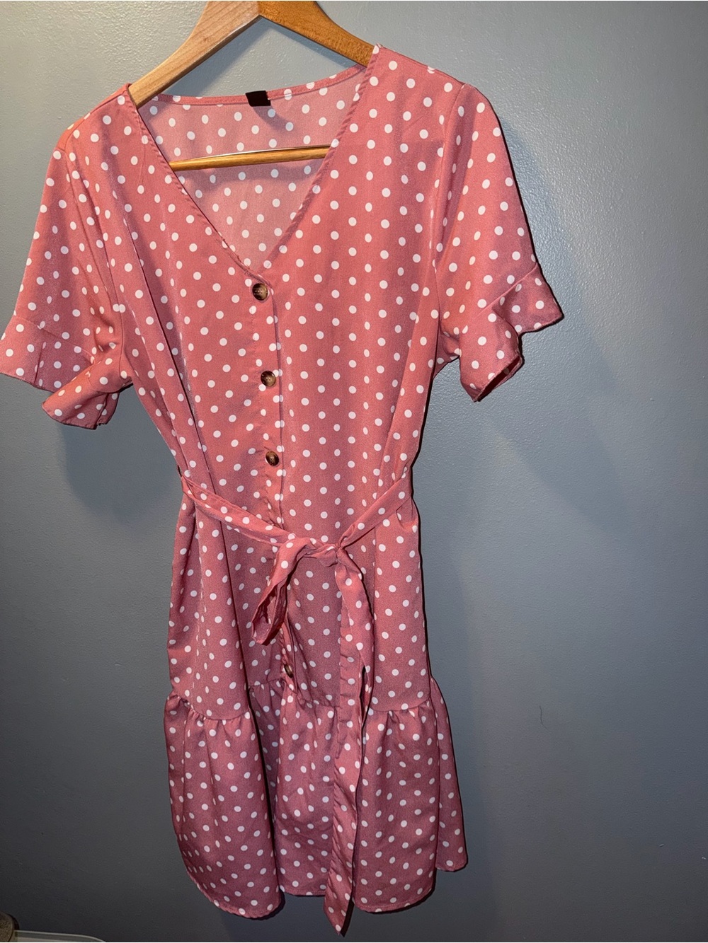 SHEIN Pink Polka Dot Button-Front Dress